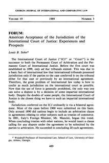 Forum: American Acceptance of the Jurisdiction of the International Court of Justice: Experiences and Prospects